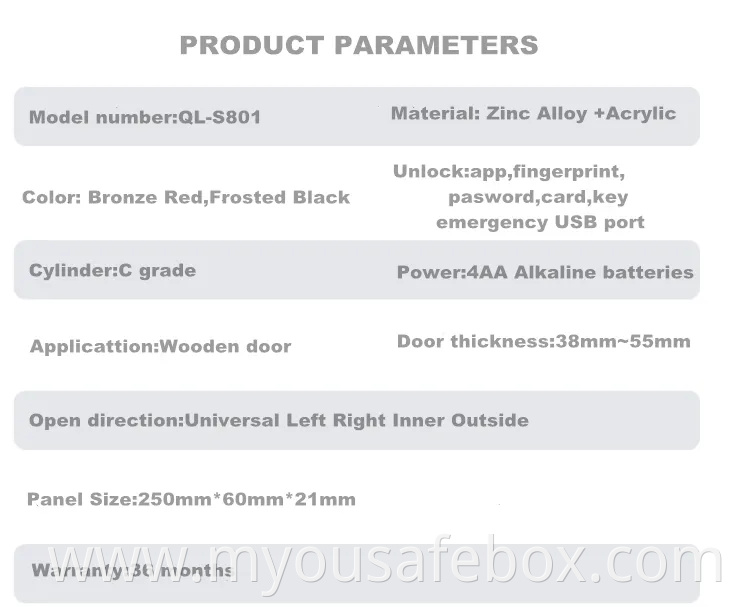 Factory Tuya Tt Smart WiFi Door Lock Digital Fingerprint Password Card Door Lock, Smart Safe Finger Print Lock Electronic Lock